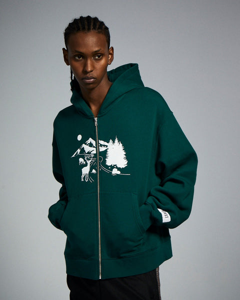 Dark green Woodland zip up hoodie sweatshirt 100 Cotton KROST