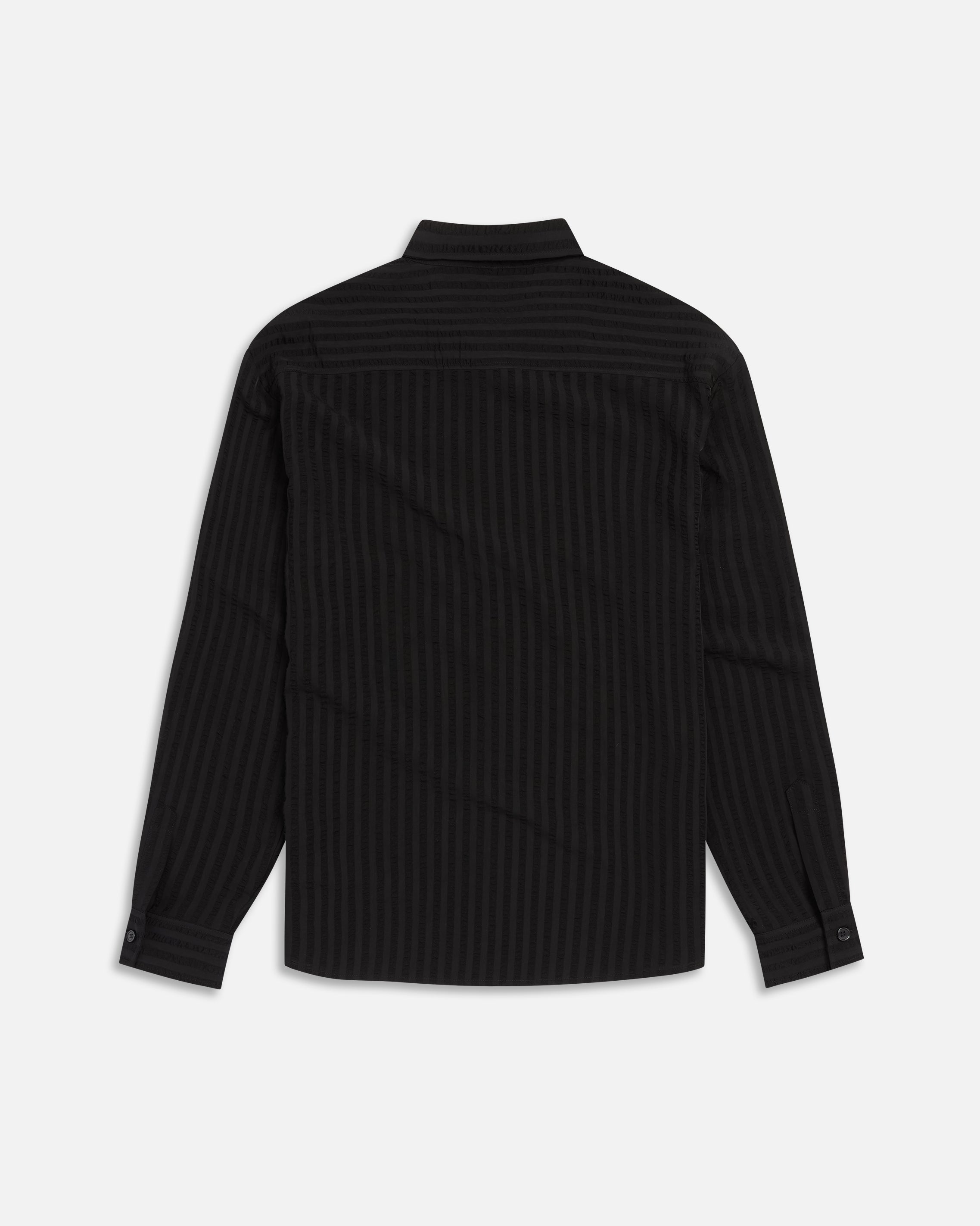 black dress shirt with stripes Comfort Stretch Non-Iron Stripe Dress Shirt With Contrast Trim - Black