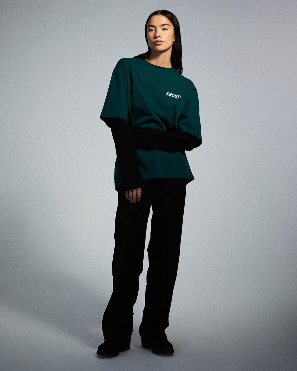 Unisex Dark Green / Black Long Sleeve Layered Tee Top T-Shirt – KROST