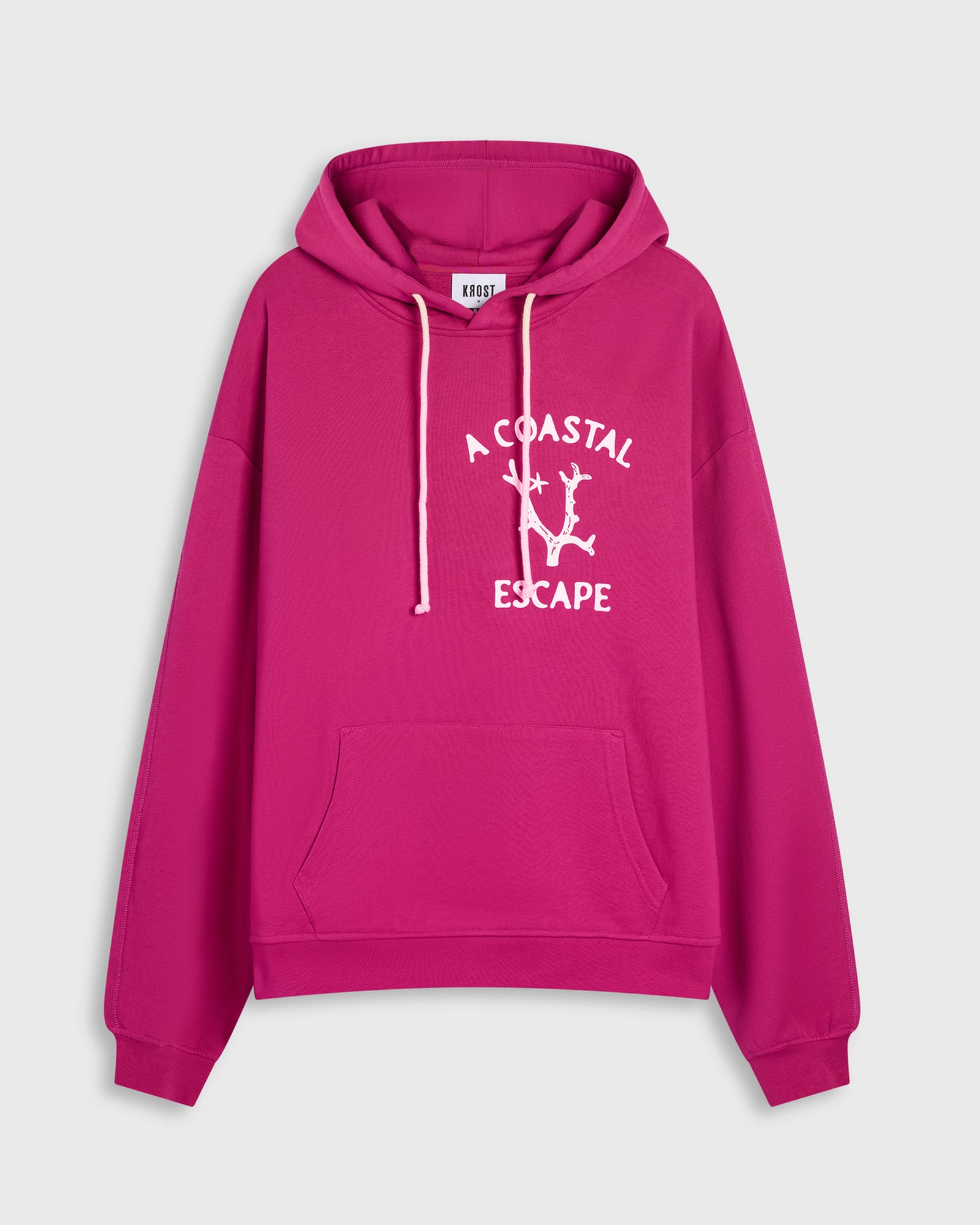 Hot pink coral pull-over sweatshirt hoodie a coastal escape screen print by Krost sweatshirts for men & women unisex