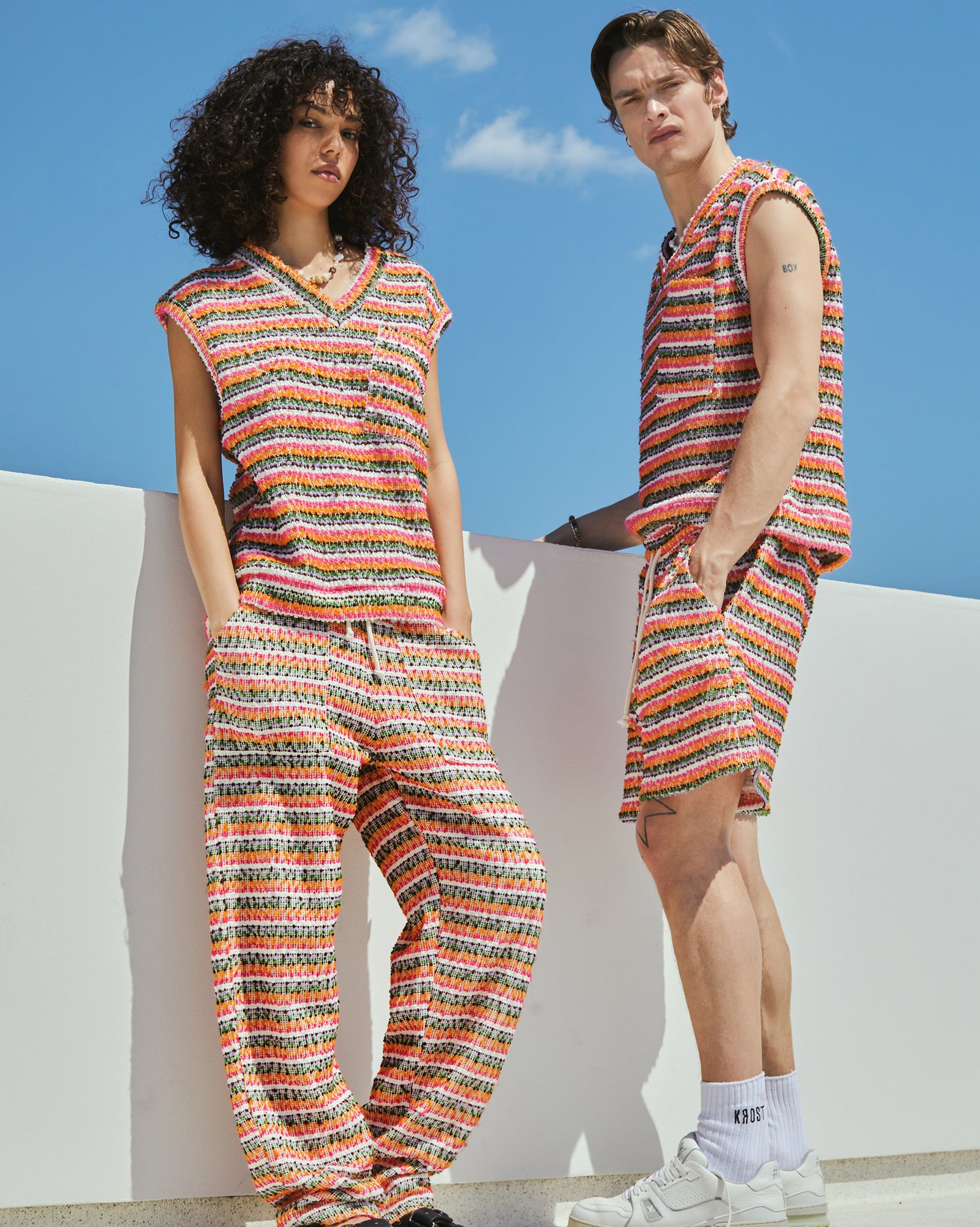 Striped textured pocket vest - unisex fashion tops for men & women by Krost