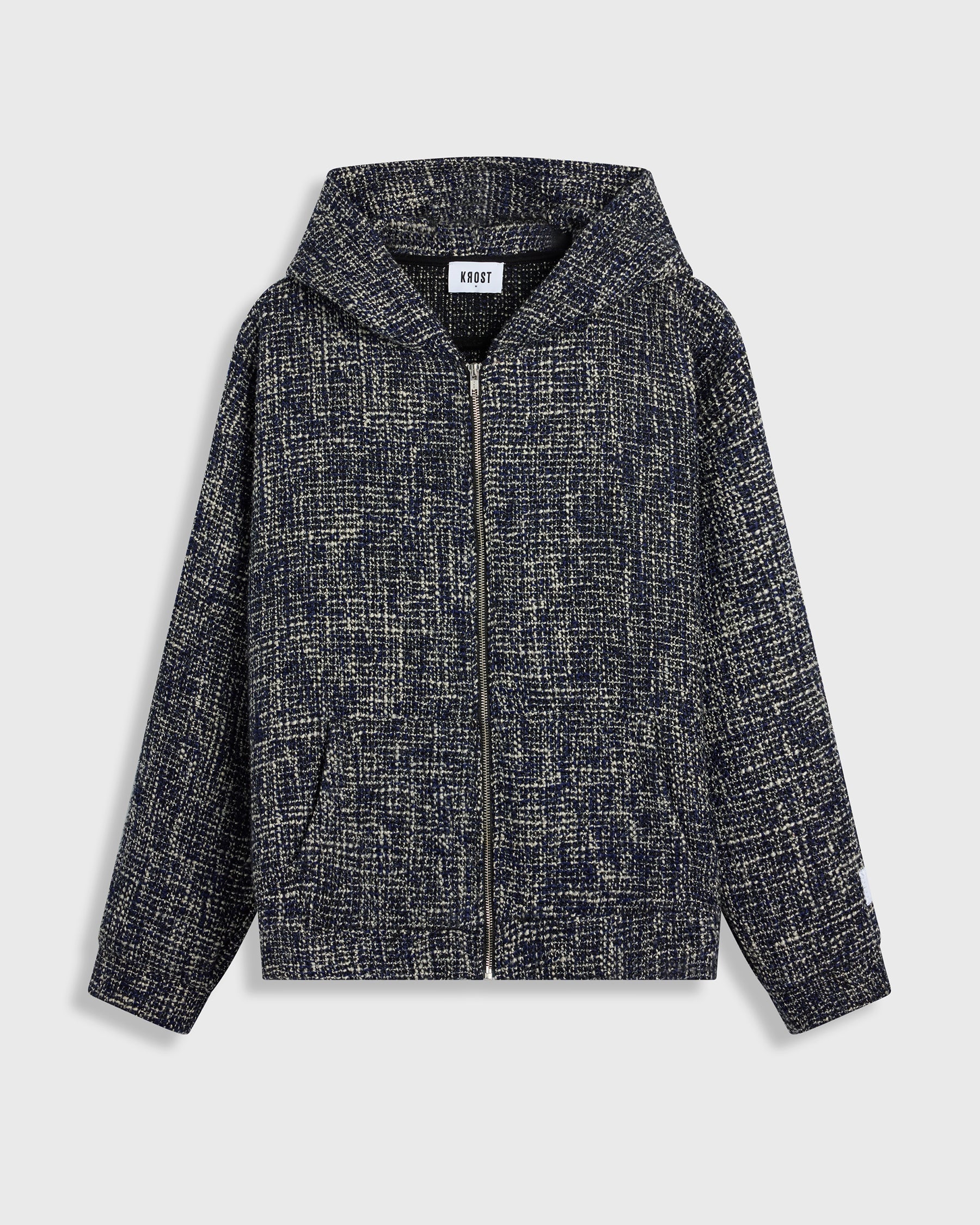 Navy tweed full zip up hoodie jacket – KROST