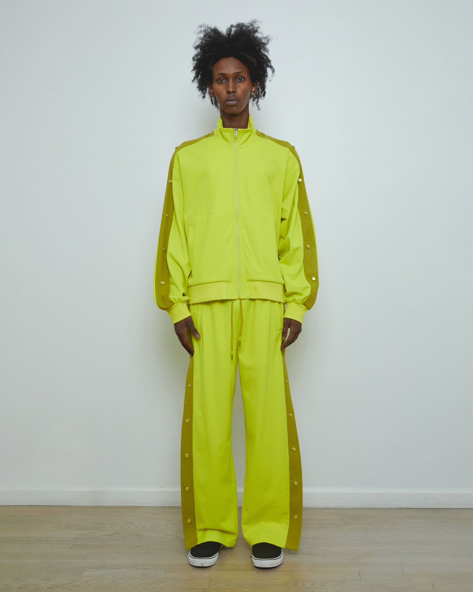 Bright neon yellow hardware deco track jacket & track pants set unisex fit for men & women