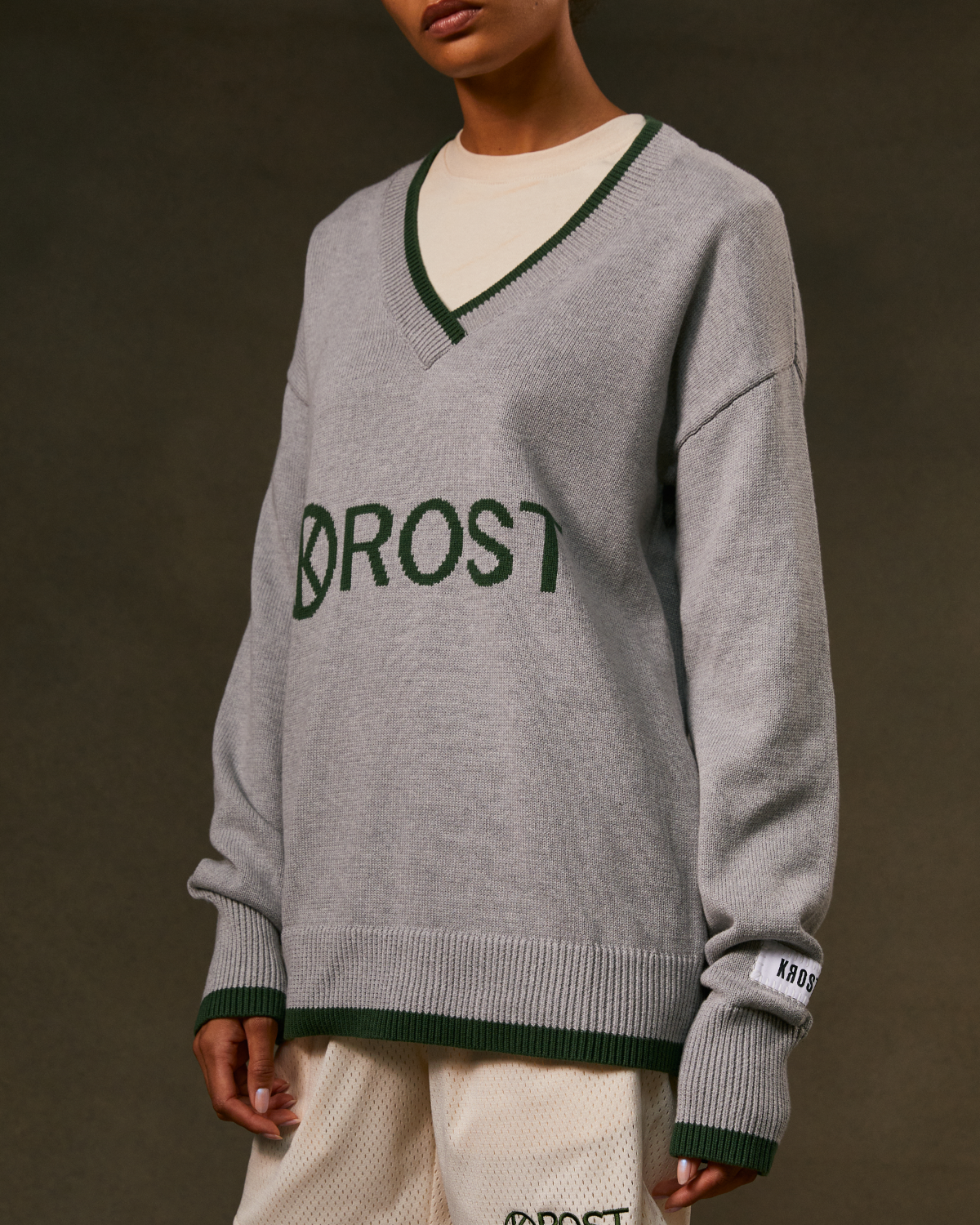 Men's grey long sleeve Kosher K v-neck 100% cotton sweater unique streetwear fashion by Krost NY